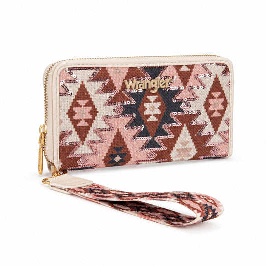 Wrangler Purse for Women Western Aztec Wallet with Sequin Detail Sparkly Underarm Purse