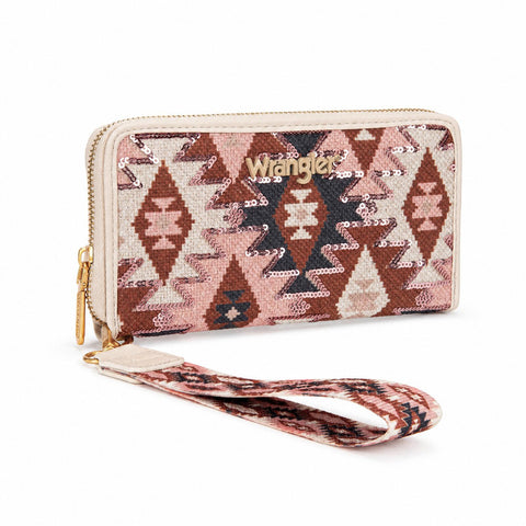 Wrangler Purse for Women Western Aztec Wallet with Sequin Detail Sparkly Underarm Purse