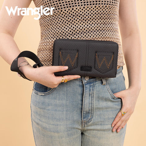 Wrangler Large Wristlet Wallet for Women with Distinctive 'W' Embroidery