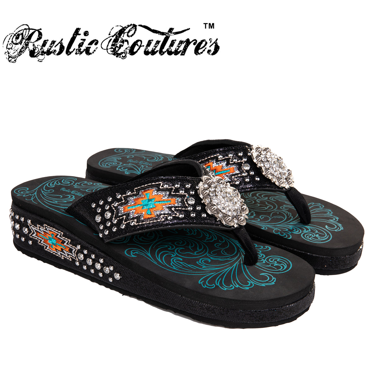 RUSTIC COUTURE'S Flip Flops for women Western Wedge Bling Beach Sandals