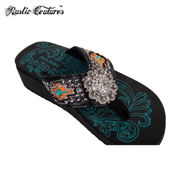 RUSTIC COUTURE'S Flip Flops for women Western Wedge Bling Beach Sandals