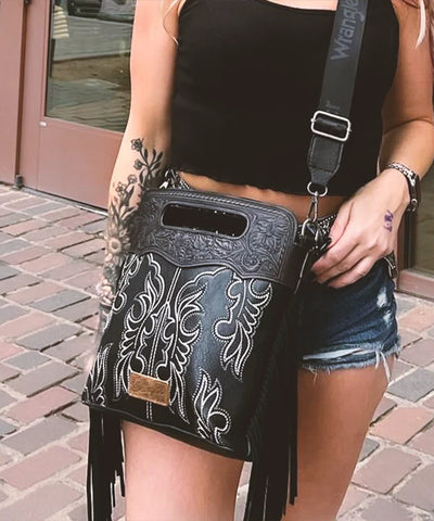 Wrangler Tooled Fringe Crossbody Bag