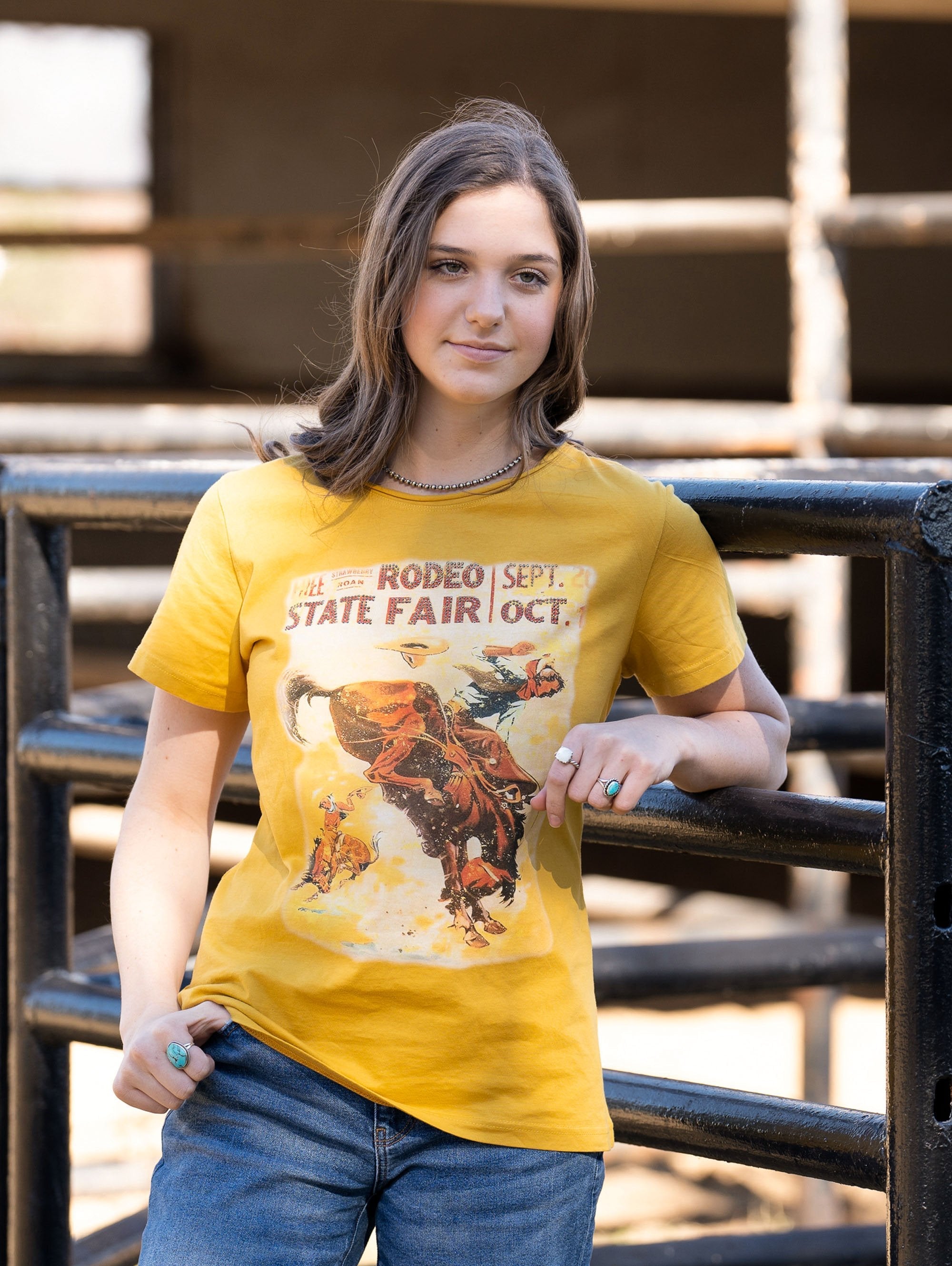 American Bling Women's Washed ''Rodeo State Fair'' Rhinestones Tee - Montana West World