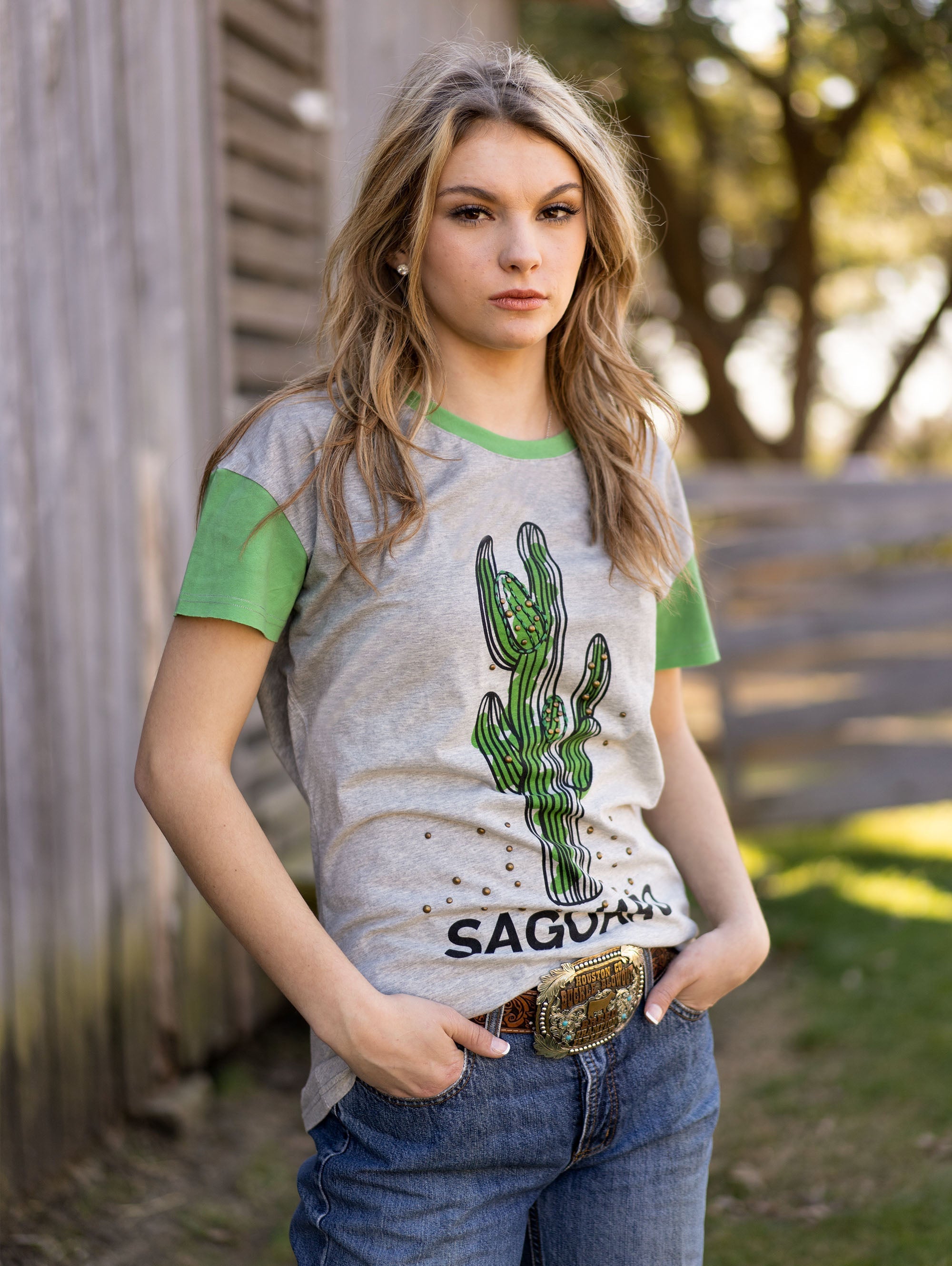 Delila Women's Mineral Wash “Saguaro” Print Short Sleeve Tee - Montana West World