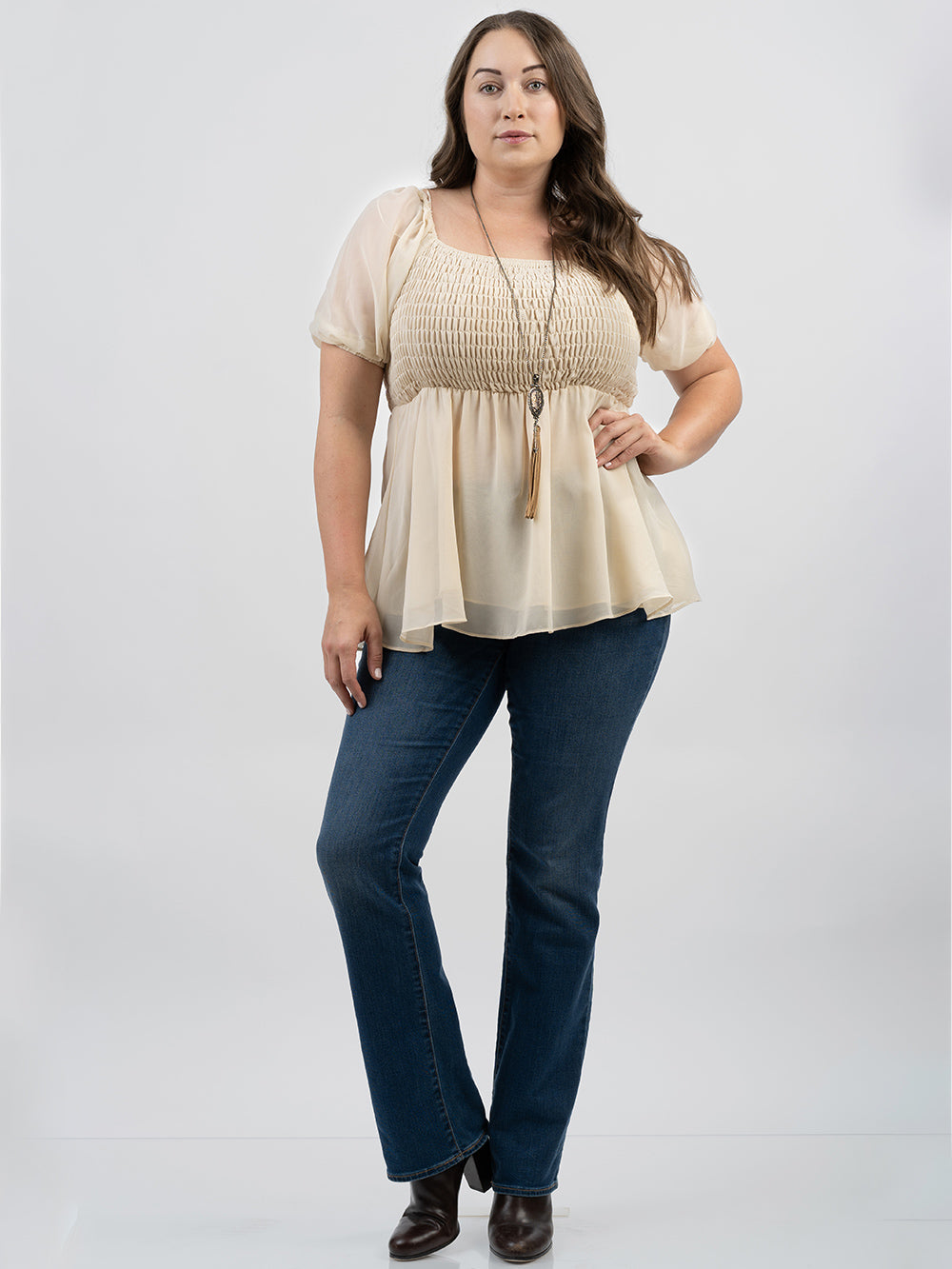 American Bling Plus Size Women Ruched Tiered Long Sleeve Top - Montana West World