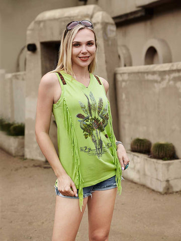 Delila Women Oversized Washed Desert Cactus Fringe Top - Montana West World