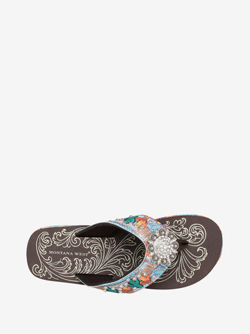 Montana West Cactus Print Floral Concho Flip Flops - Montana West World