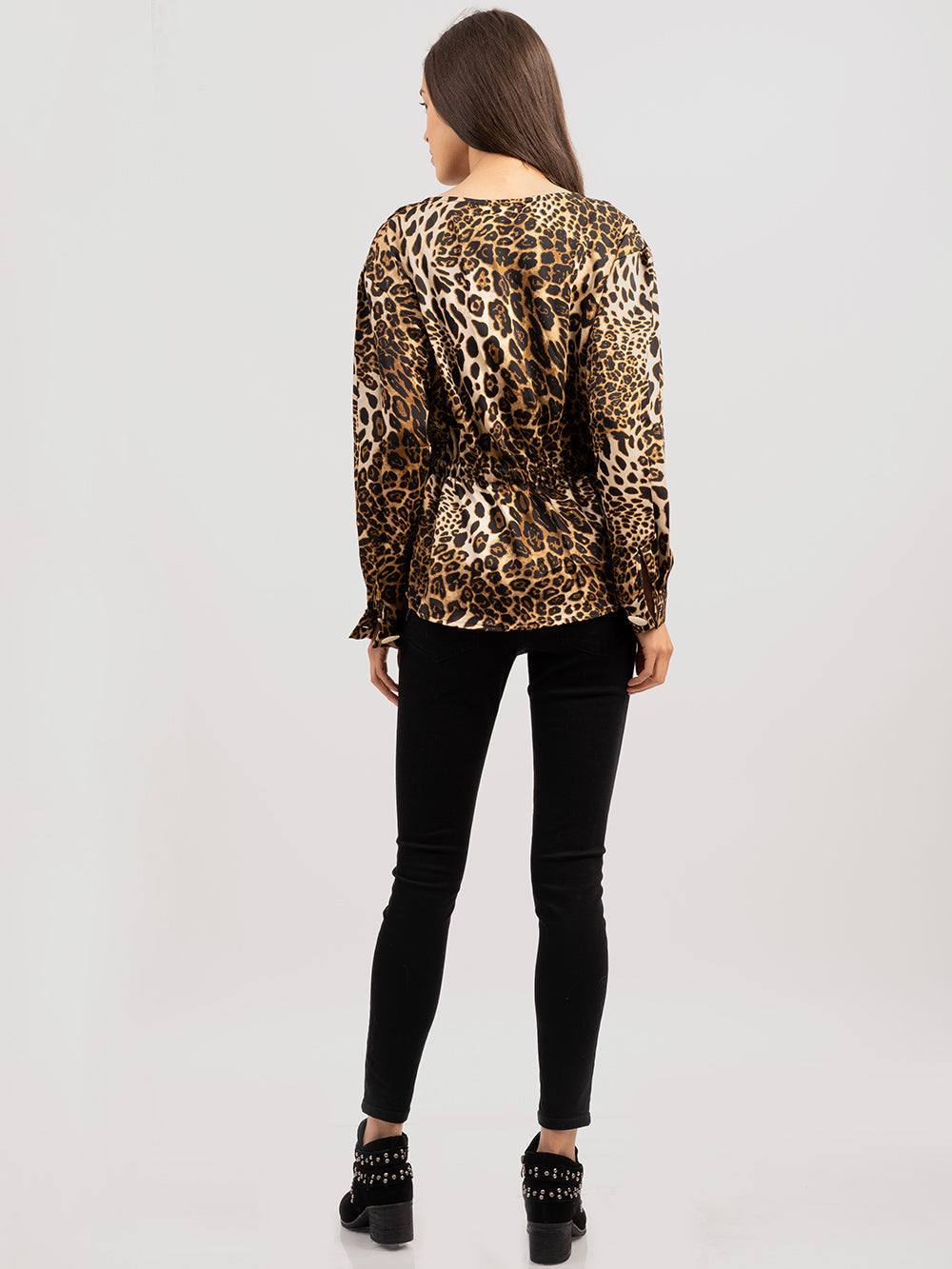 American Bling Women Leopard Print Shirt Sleeve Drawstring Blouse - Montana West World