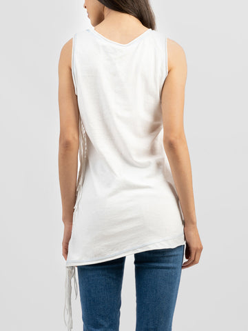 Delila Women's Distressed Hem Fringe Floral Horse Sleeveless Tee - Montana West World