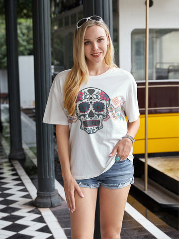 American Bling Sugar Skull Graphic Women T-Shirt - Montana West World