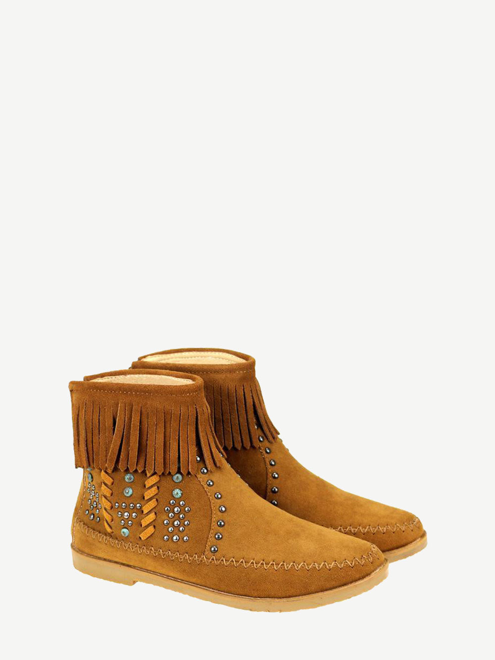 Montana West Fringe Trim Studded Western Booties - Montana West World