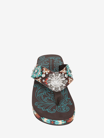 Montana West Floral Concho Aztec Print Flip Flops - Montana West World
