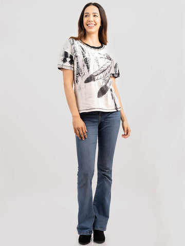 Delila Women’s Washed Feather Tee With Rhinestones - Montana West World