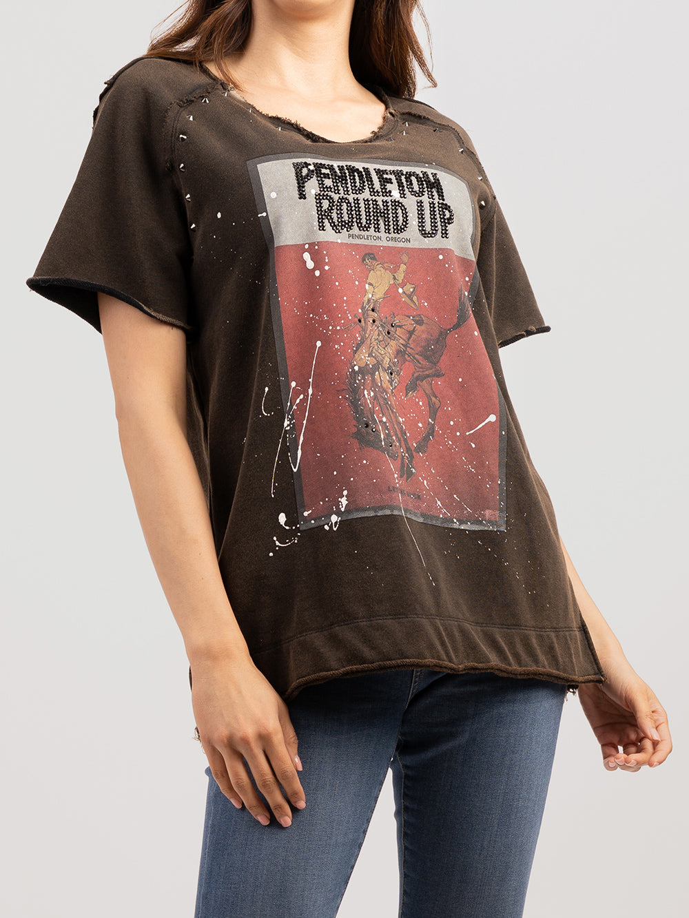 Delila Women Ink Splashed Rodeo Print Tee With Studs - Montana West World