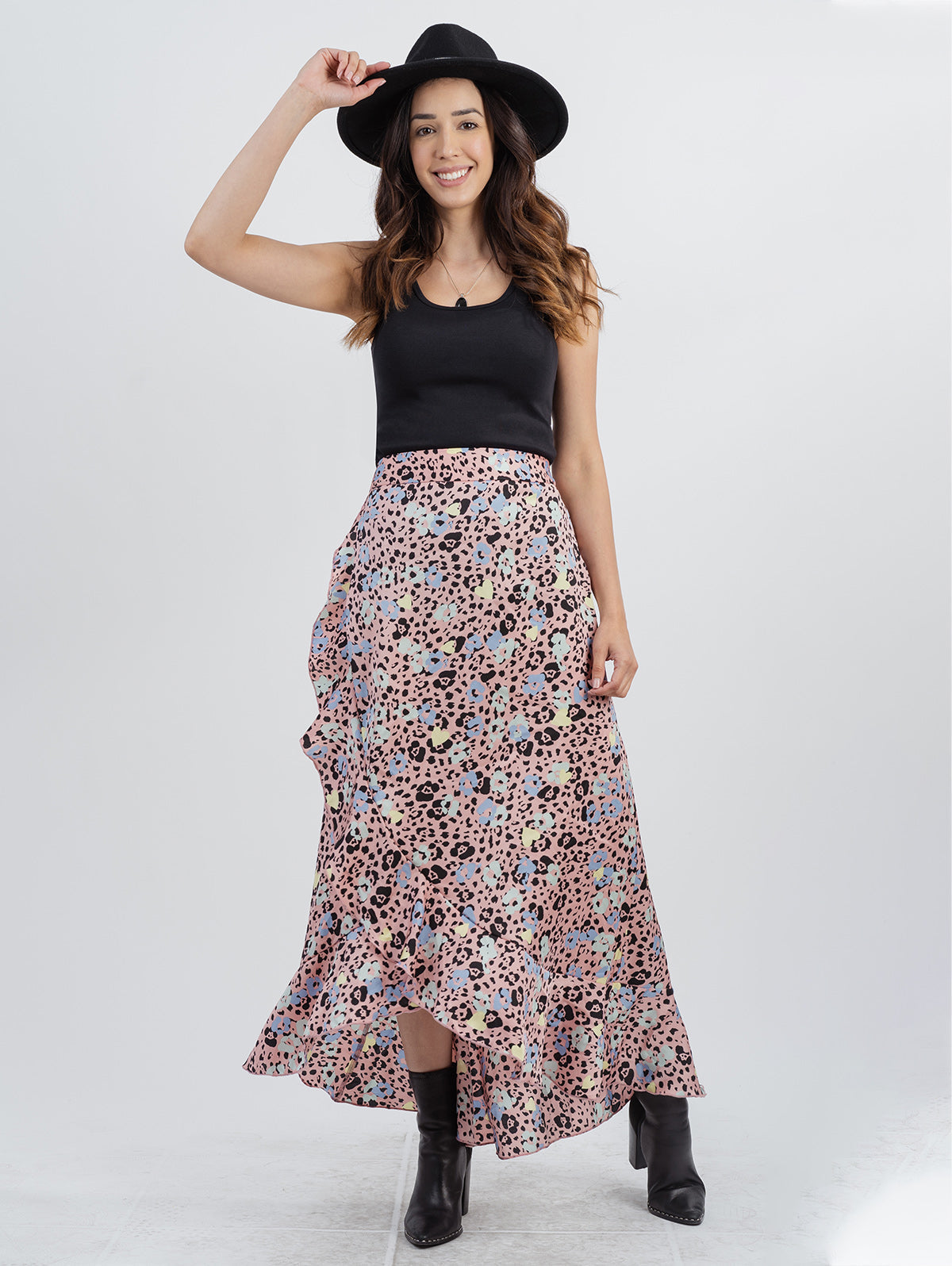 American Bling Plus Size Women’s Luxury Leopard Print Satin Frill Midi Skirt - Montana West World