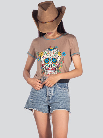 American Bling Women Sugar Skull Short Sleeve Shirt - Montana West World
