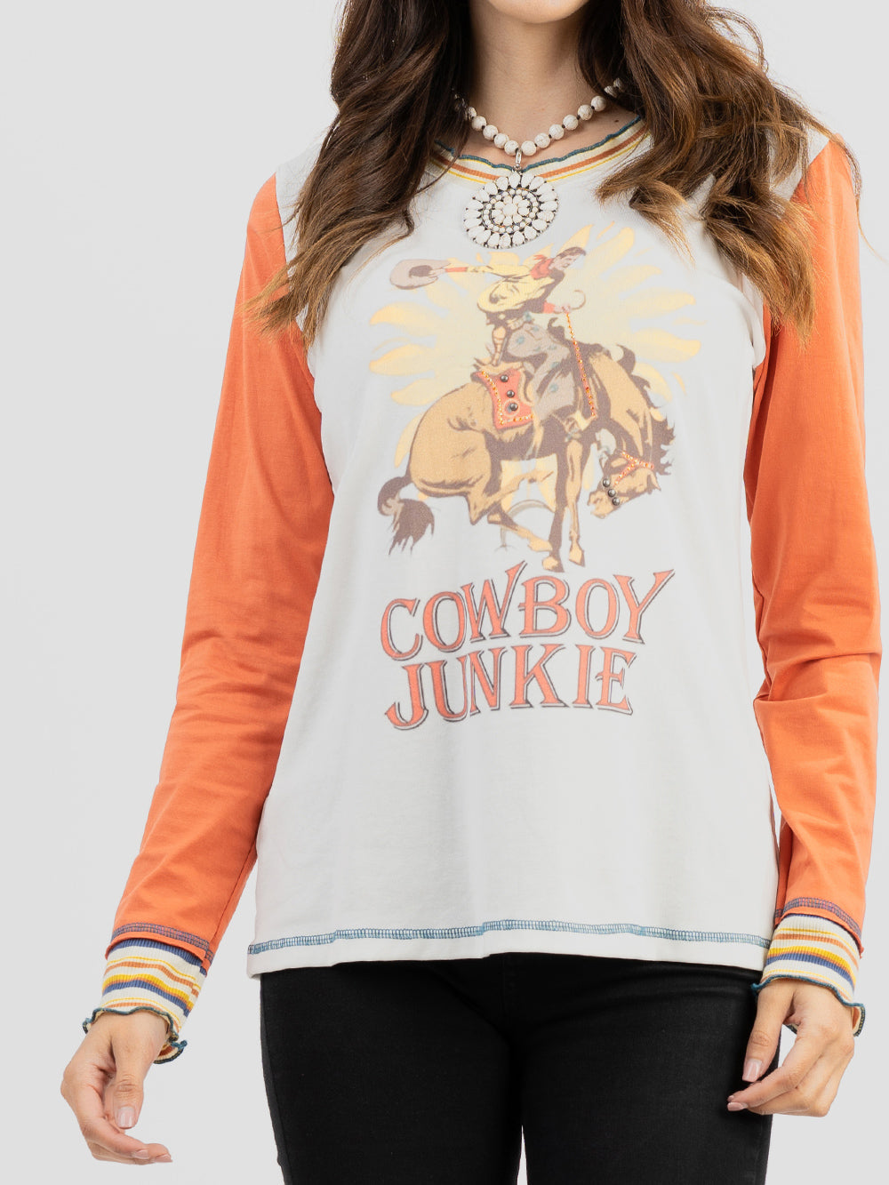 Delila Women Mineral Wash Cowboy Junkie Long Sleeve Shirt - Montana West World