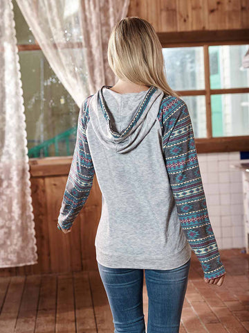 American Bling Aztec and Horse Graphic Drop Shoulder Drawstring Hoodie - Montana West World