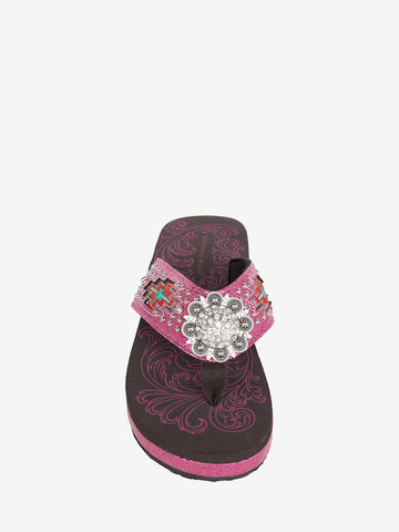 Montana West Floral Concho Aztec Embroidered Flip Flops - Montana West World