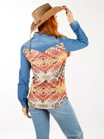 Montana West Aztec Pocket Long Sleeve Chambray Shirt - Montana West World