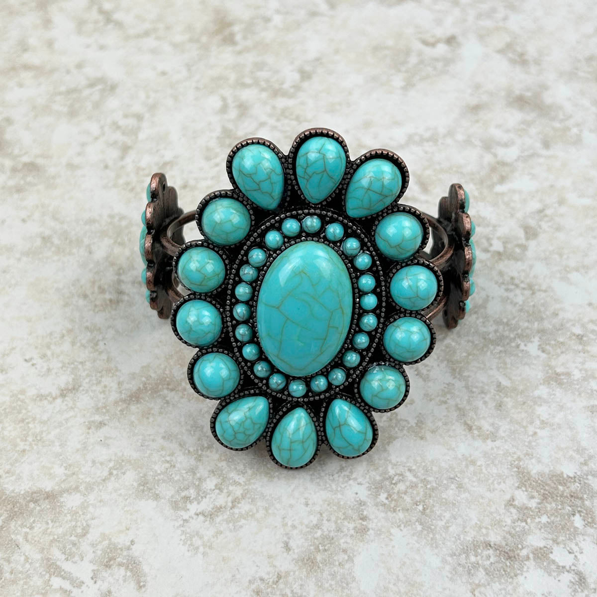 Cooper with Blue Turquoise stone Concho Cuff Bracelet
