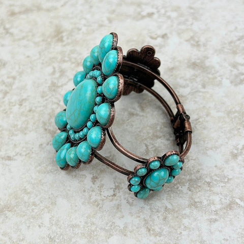Cooper with Blue Turquoise stone Concho Cuff Bracelet