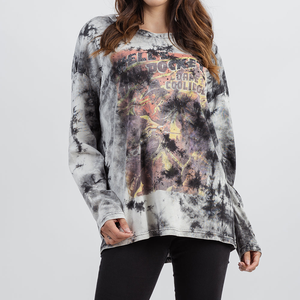 Delila Graphic Studded Tie Dye Long Sleeve Top - Montana West World