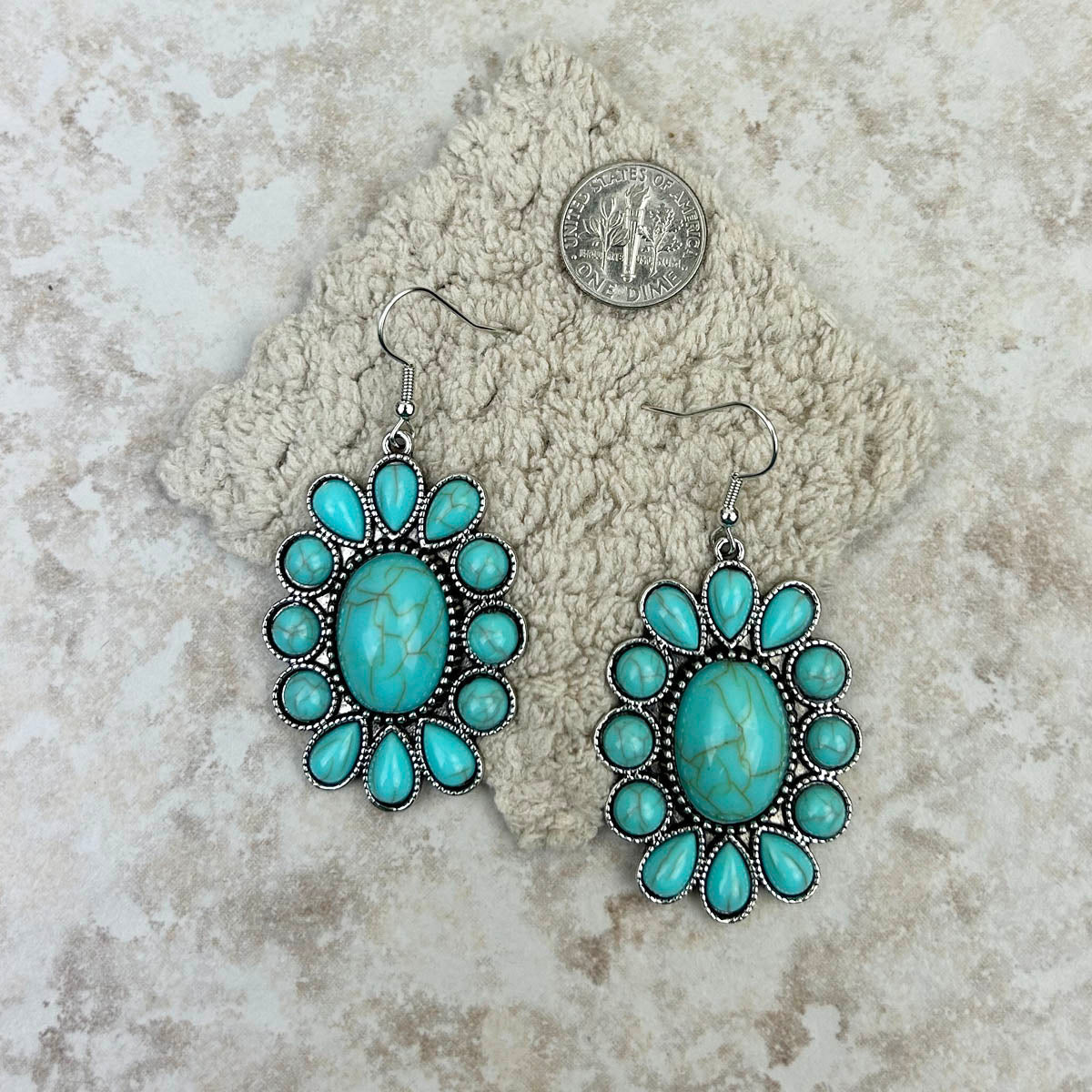Silver Turquoise Oval Concho Earrings