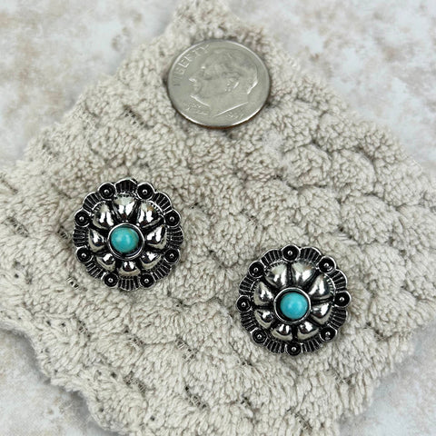 Small Silver With Blue Turquoise Stone Concho Earring