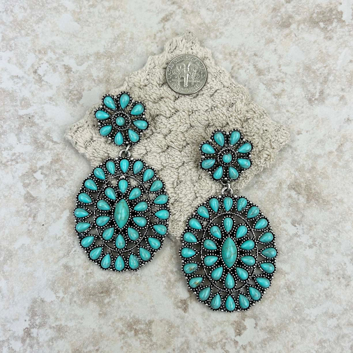 Silver Small Turquoise Stone Concho With Oval Concho Post Earrings