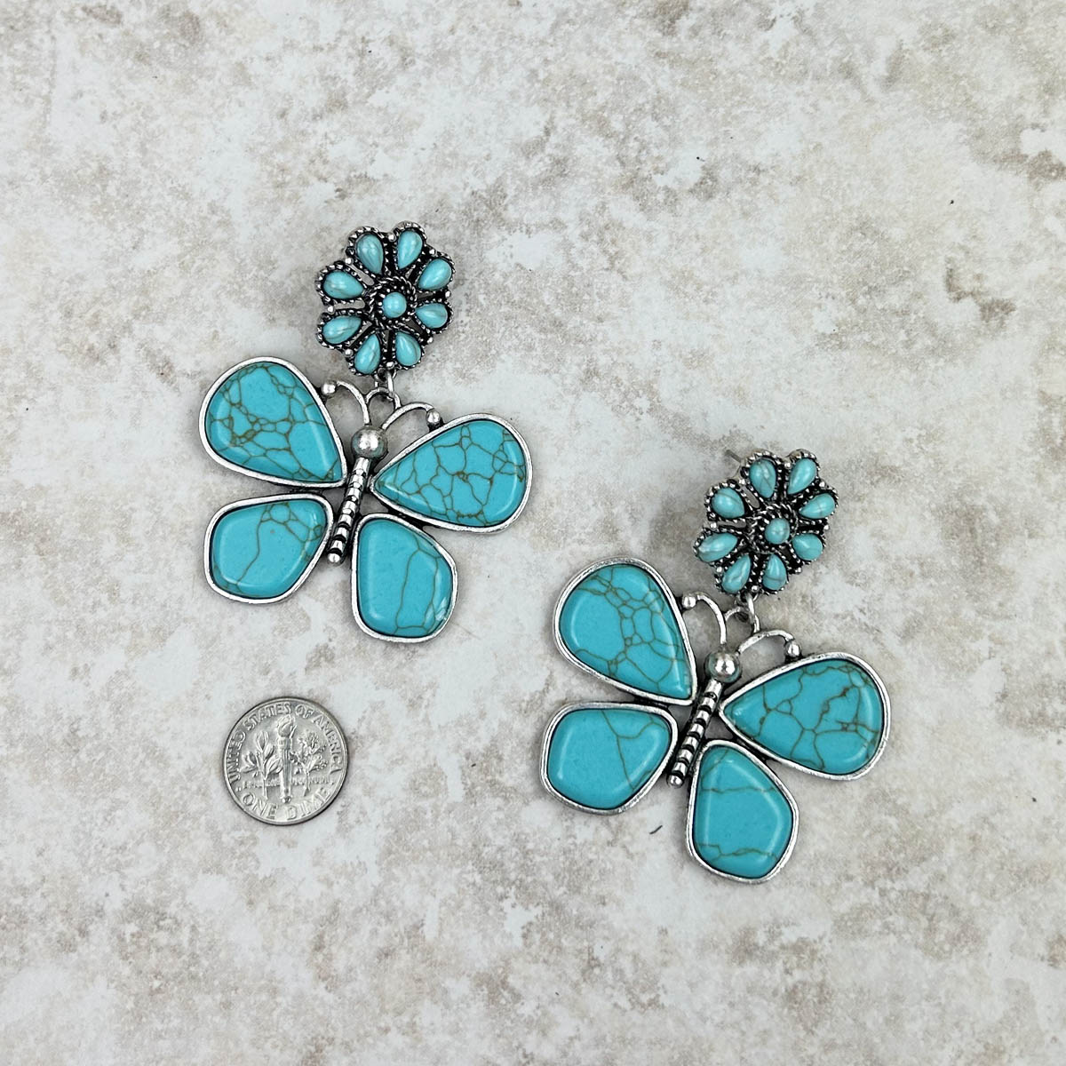 Silver with blue turquoise stone Butterfly Earrings