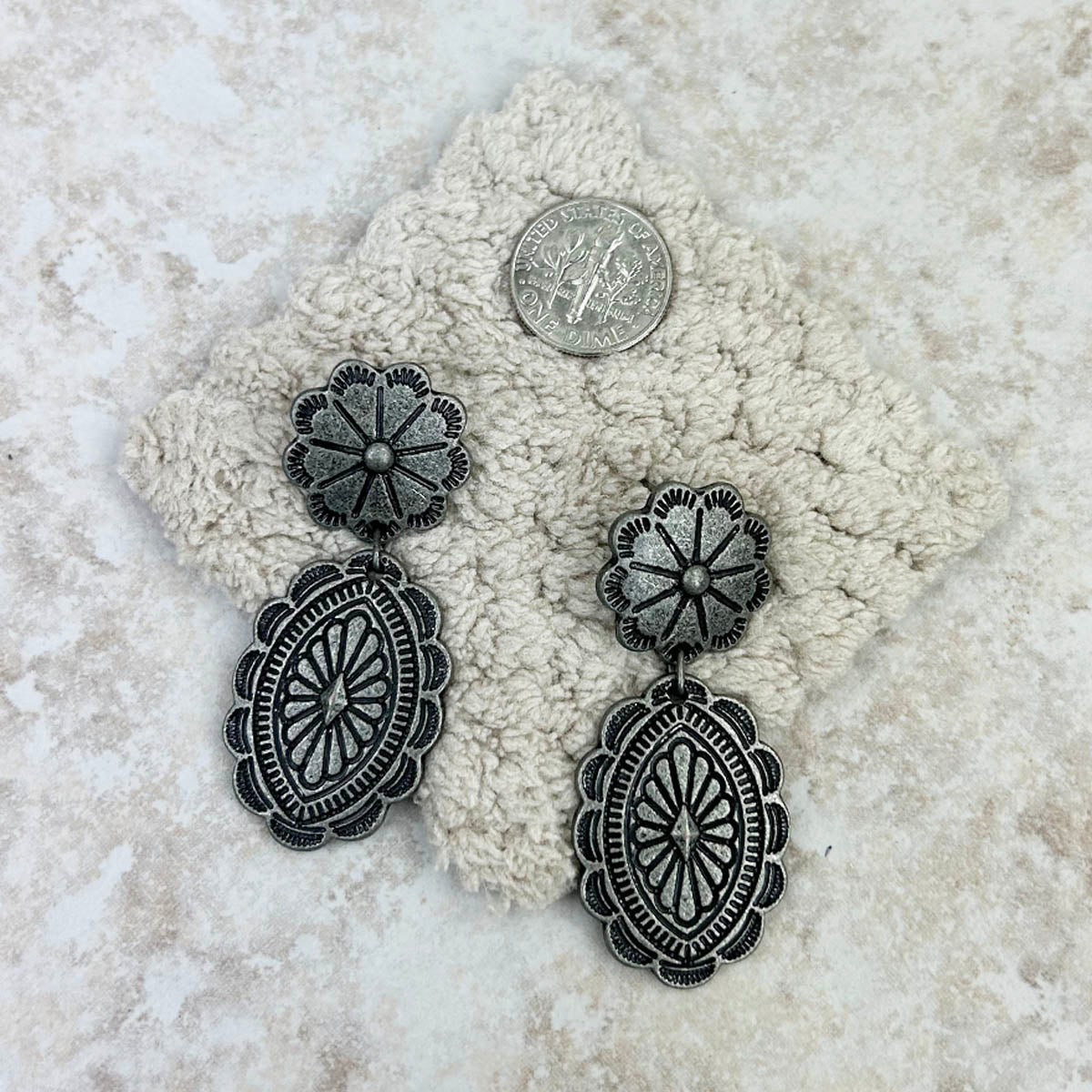 Antique silver oval concho Earrings