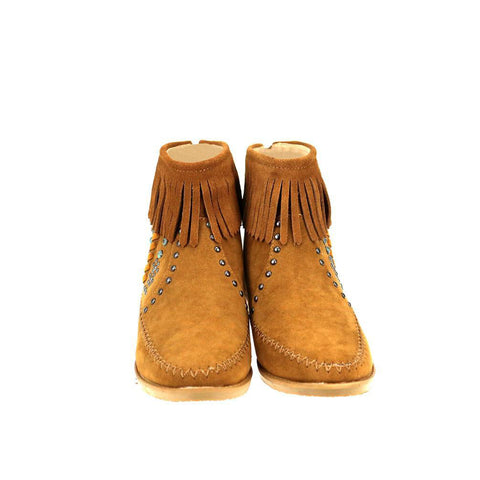 Montana West Fringe Trim Studded Western Booties - Montana West World