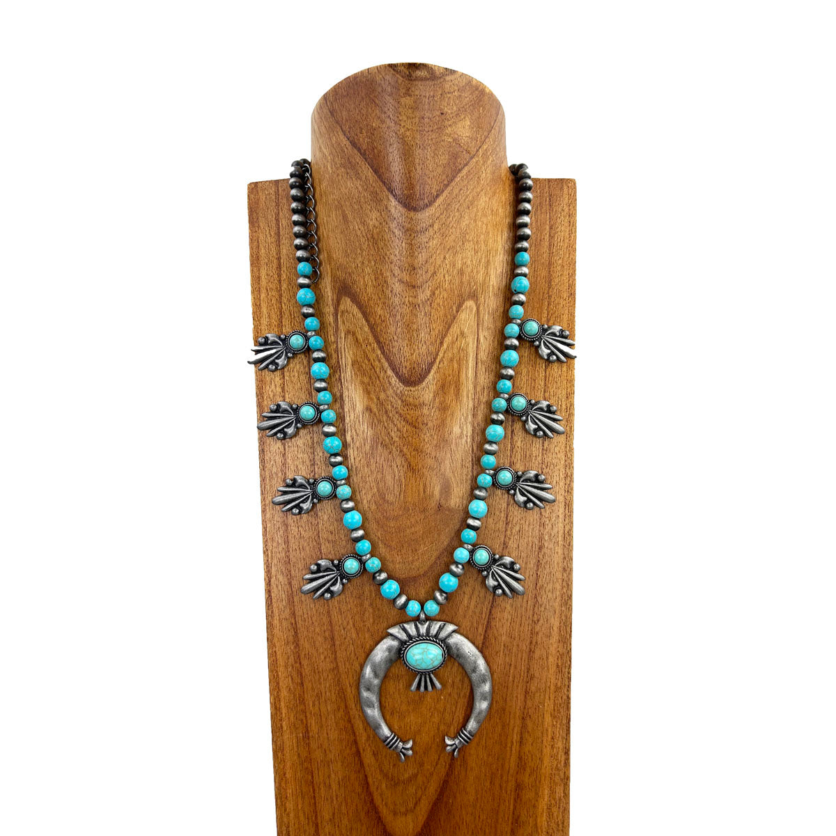 24 Inches blue turquoise and silver Navajo pearl beads Necklace