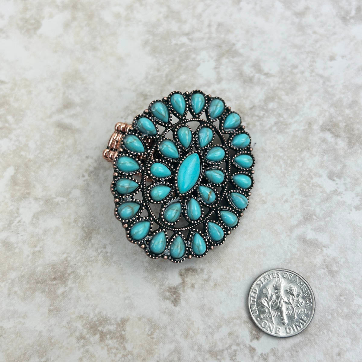 Cooper with blue turquoise stone concho stretch Ring