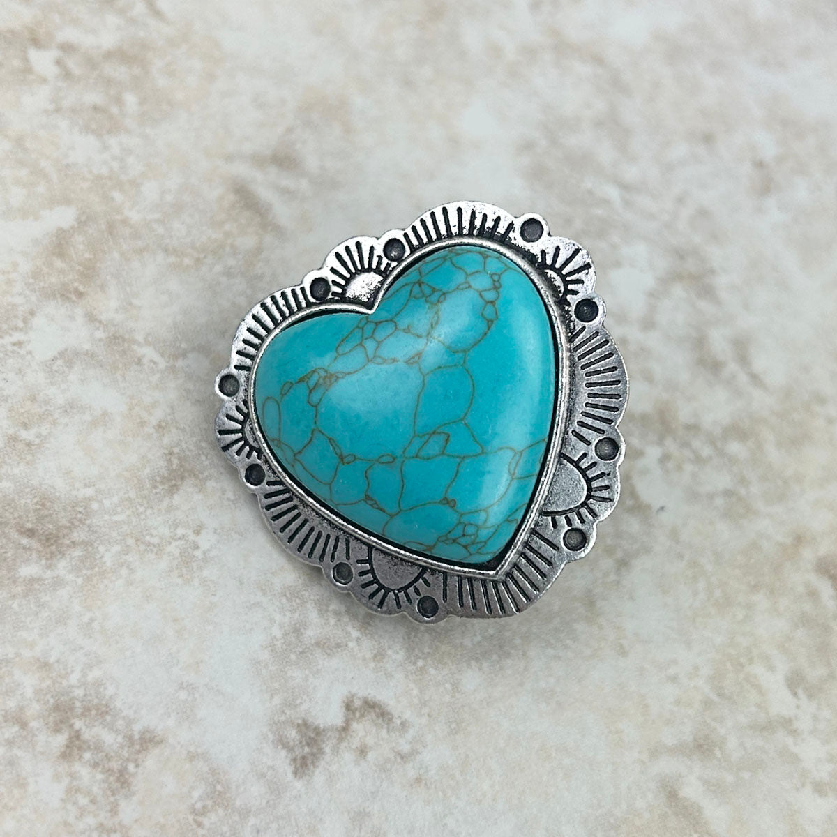 Silver with blue turquoise stone heart Ring