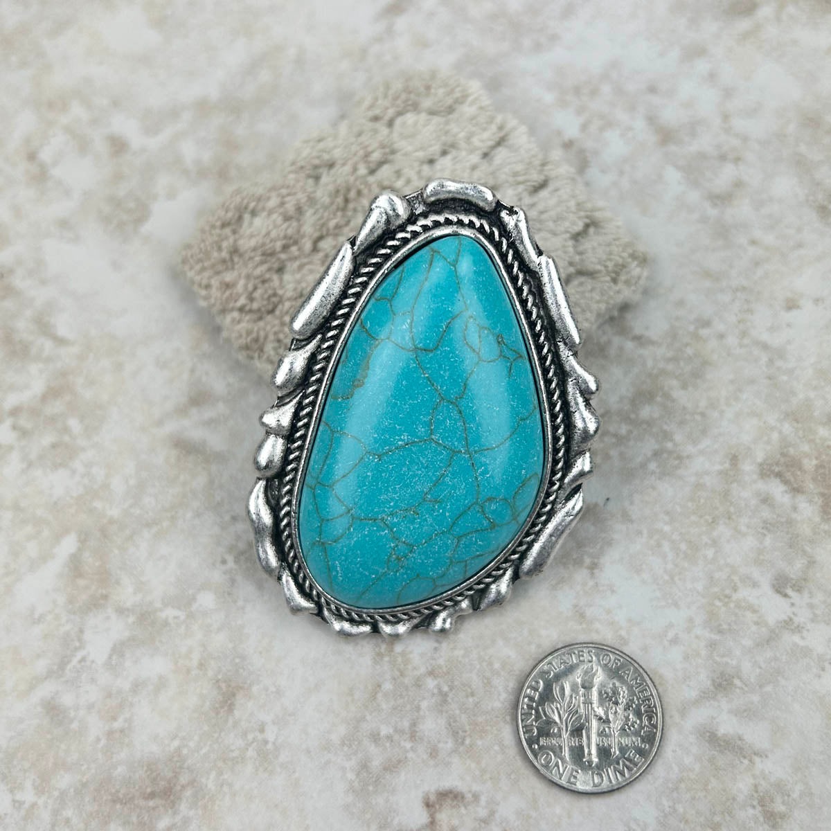 Large Silver oval with blue turquoise stone stretch Ring