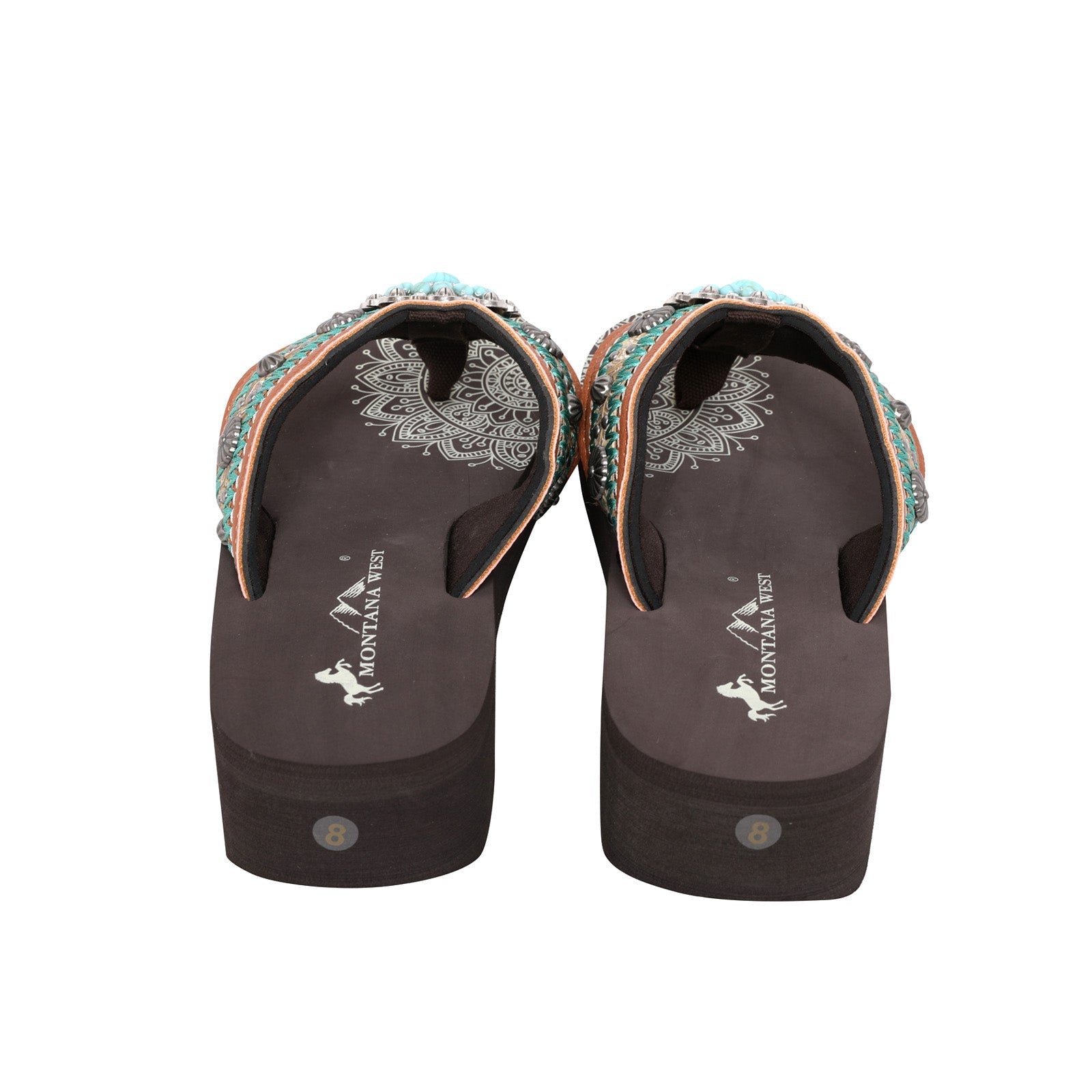 Mandala Berry Turquoise Stone Embroidered Wedge Western Flip-Flop - Montana West World