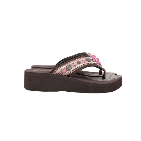 Mandala Berry Turquoise Stone Embroidered Wedge Western Flip-Flop - Montana West World