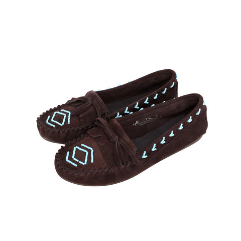 Leather Suede Moccasin Slipper Beaded Accents - Montana West World